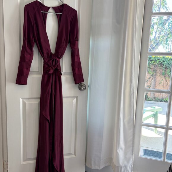 ASOS Plum Wrap Long Sleeve Open Back Dress - Picture 3 of 5